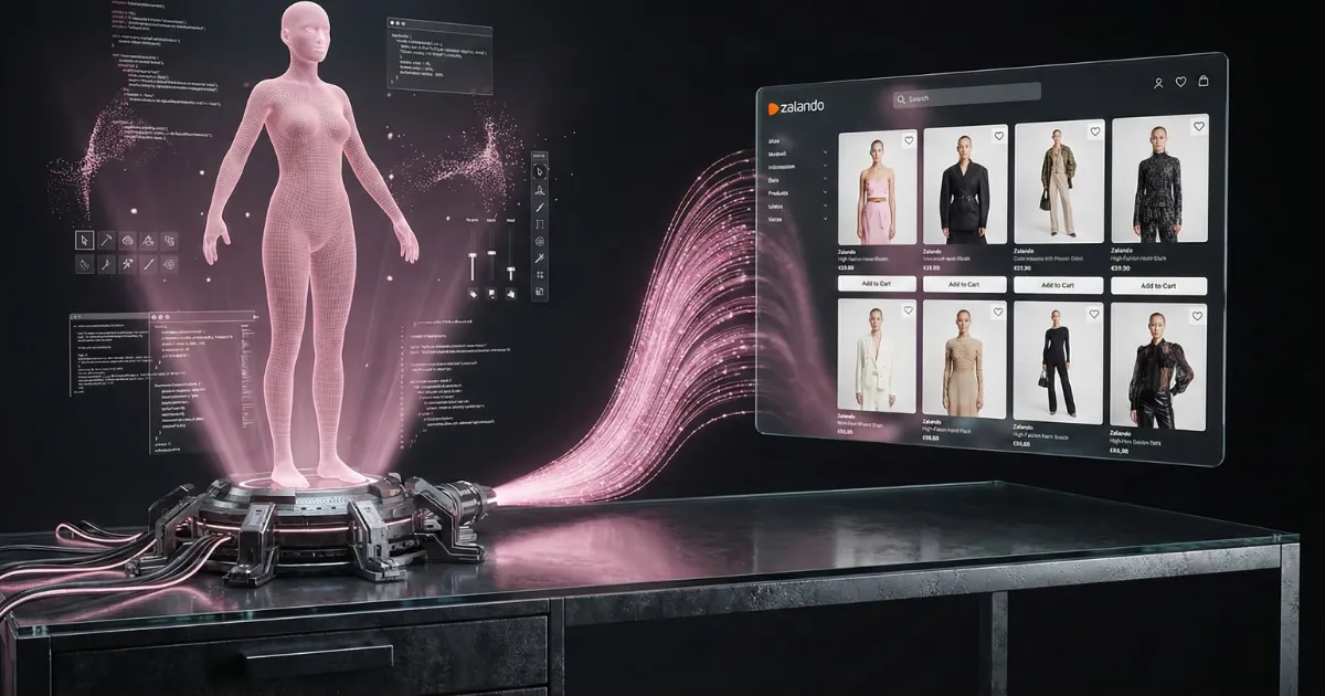 Wirtualna makieta modelki stowrzonej za pomocą kodu, przesłanie na sklep intermetowy firmy Zalando